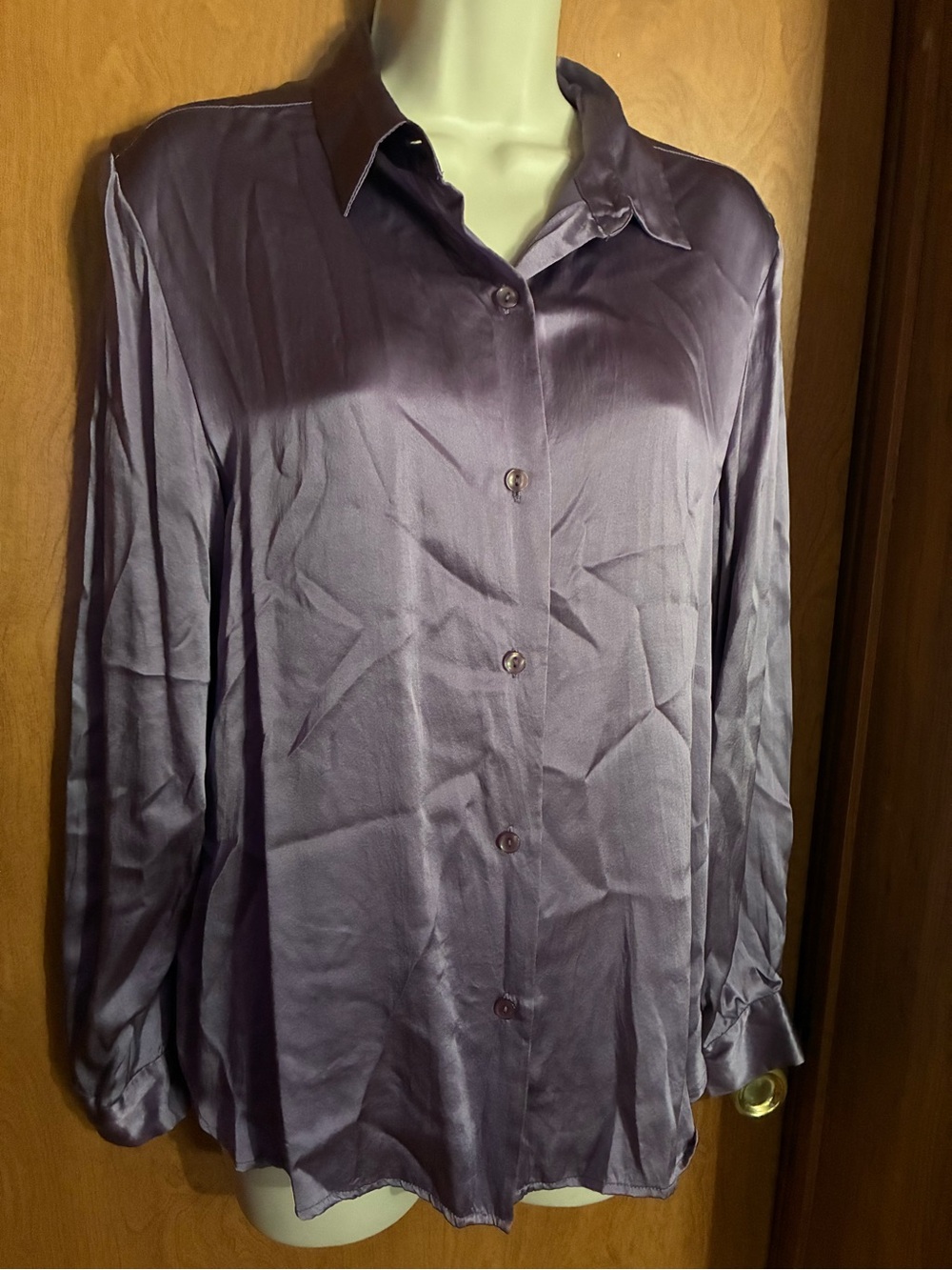 100% Silk Long-Sleeve Shirt in Lavender Women’s 14 P